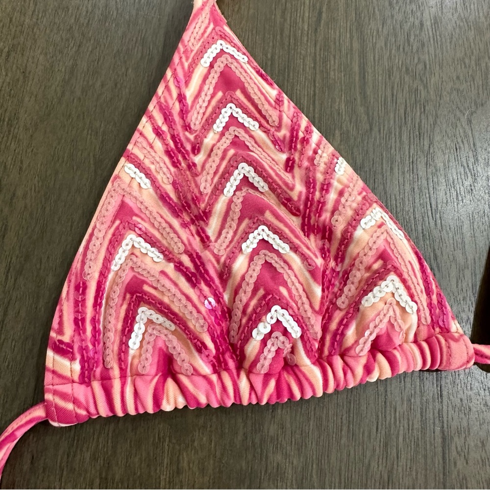 Vix Swimwear Bikini Top Beaded Pink Halter Size Medium - Picture 2 of 8